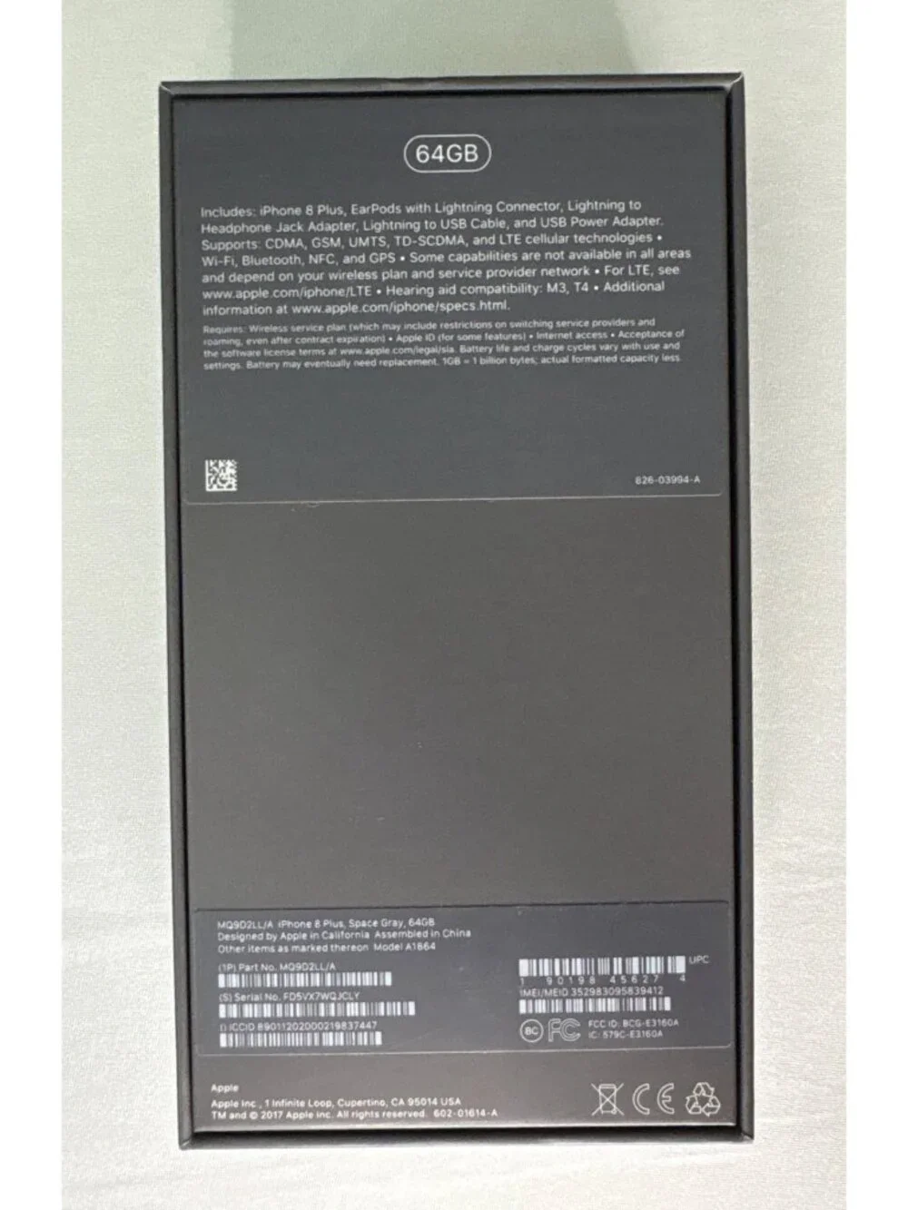 Apple iPhone 8 Plus Space Gray Empty Box With Inserts & Stickers  Empty Box Only